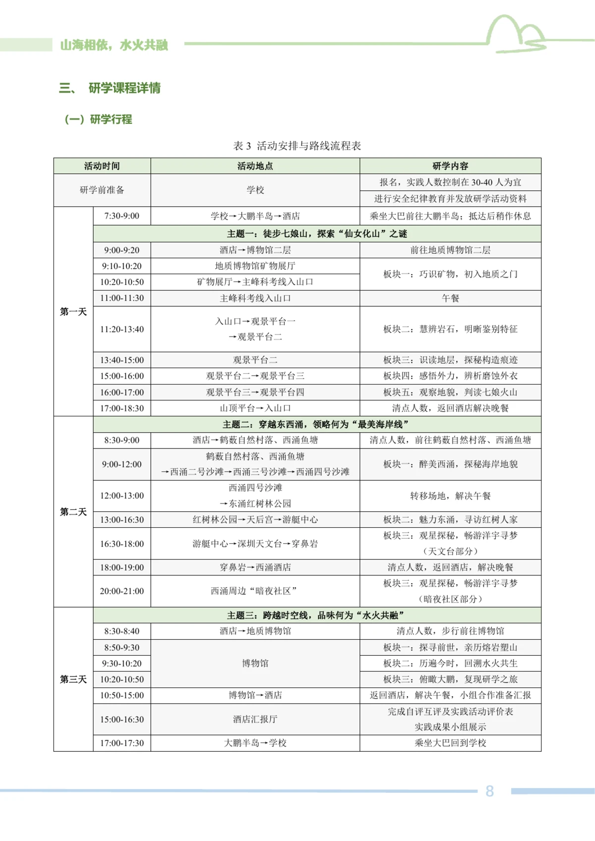 大鹏半岛研学活动日程安排